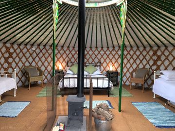 All the yurts have electricity, and a woodturning stove. (added by manager 26 may 2018)