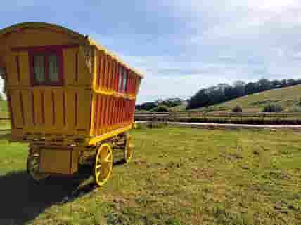 Yellow Maggie Smith's wagon on site