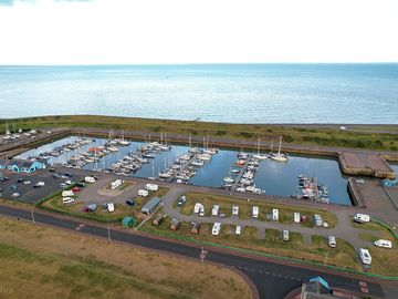 View over the caravan site and marina