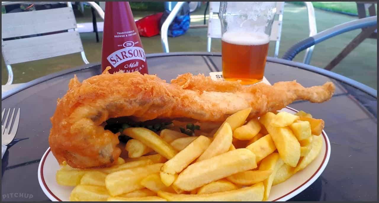 Fish and chips washed down with a nice cold beer