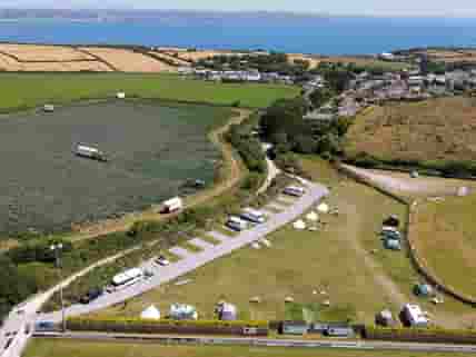 Aerial shot of the site with Mounts Bay views