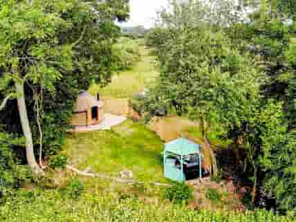 Bird’s-eye view of the yurt and private outdoor space