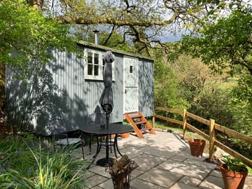 Shepherd's hut and patio