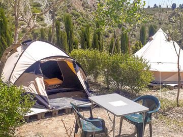 Tent with full bed for 1 person, table, chairs and battery operated light (added by manager 14 Oct 2022)