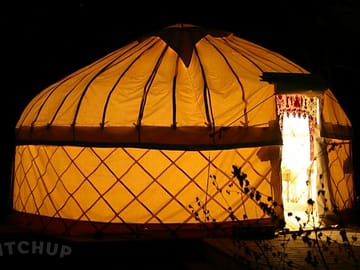 Barn owl yurt lit up at night (added by manager 26 aug 2012)
