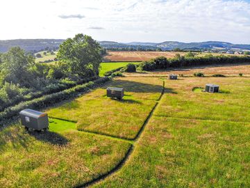 Drone shot of the glamping field