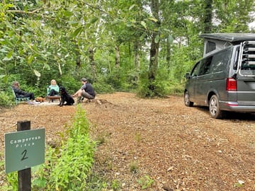Every campervan pitch is woodchipped with a dedicated firepit/barbecue area.