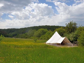Bell tent with views to forested hills