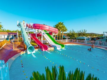 Swimming pool with water slides