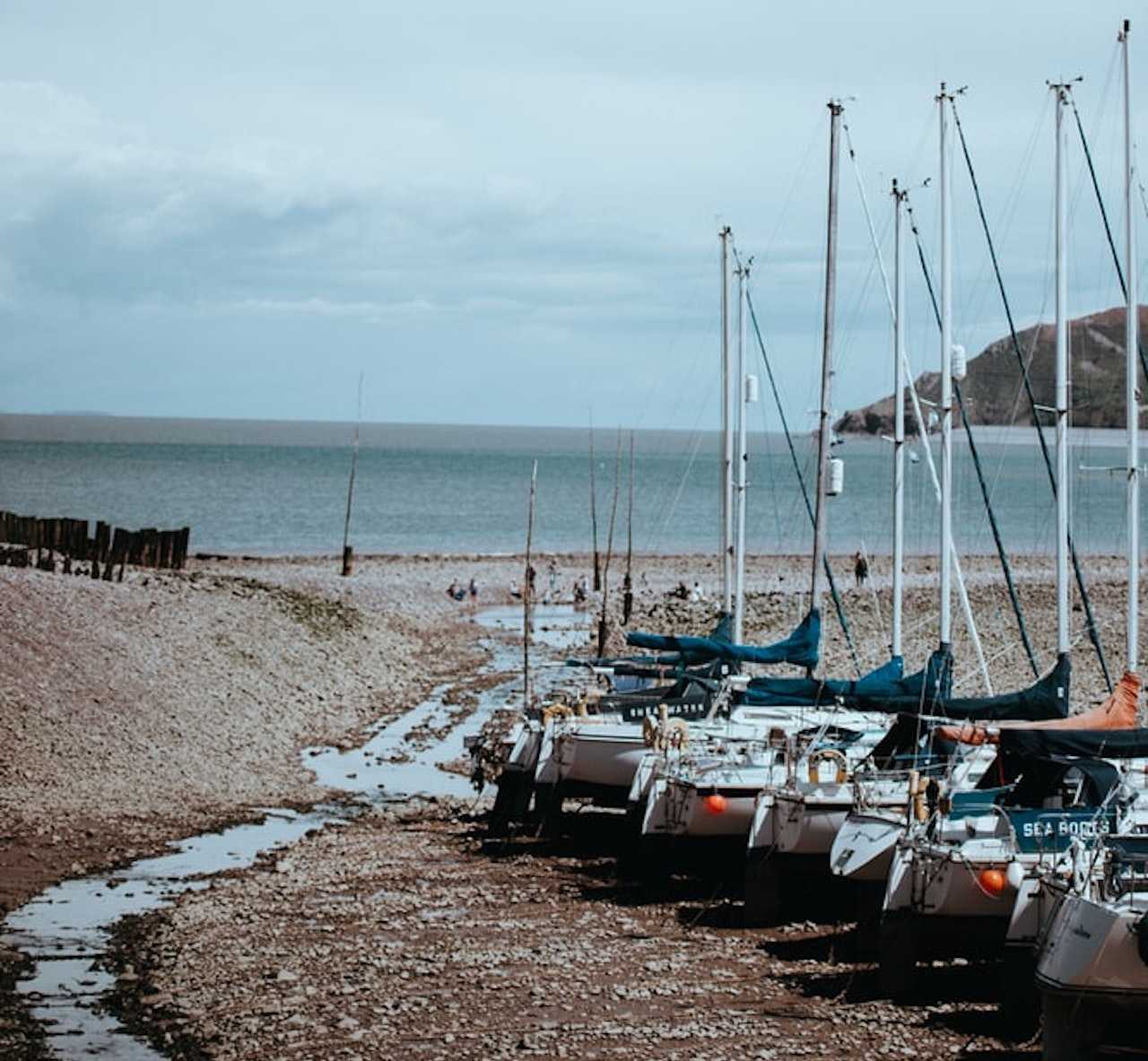 Boats are lined up at Porlock Weir
