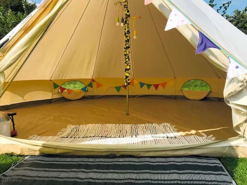 Looking inside a bell tent in Wales