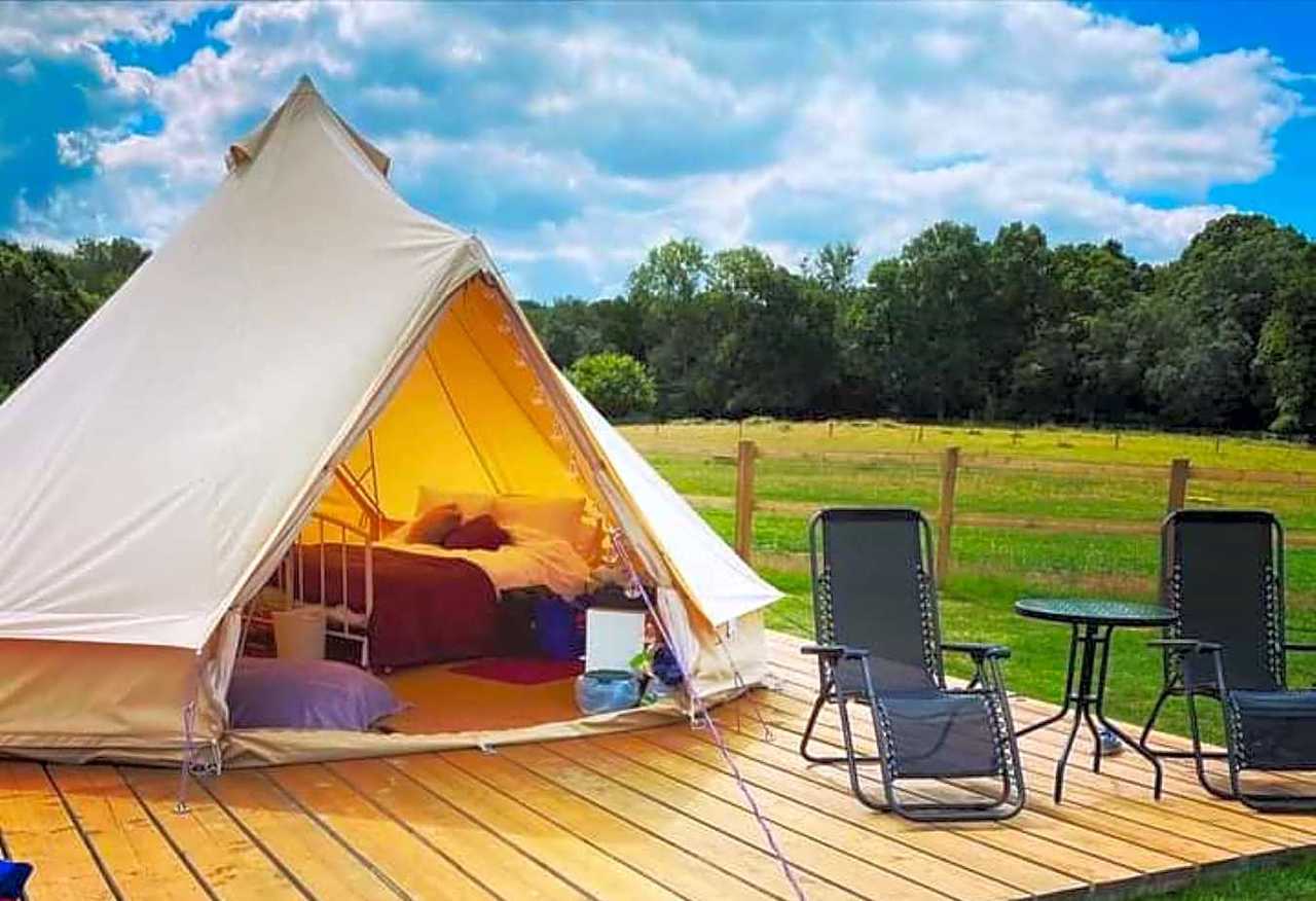A bell tent at Woodland Farm Glamping