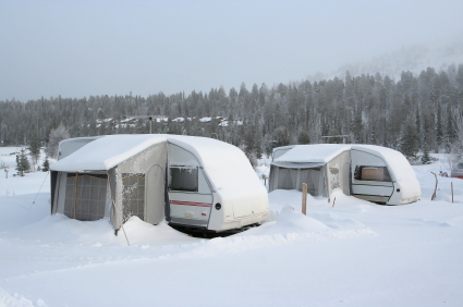 Touring caravan site in winter